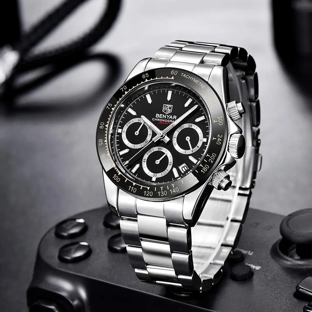 pant BENYAR Fashion Quartz Movement Wrist Watch Analog Chronograph Business Waterproof and Scratch Resistant Stainless Steel Strap Leisure Sports Watches for Men Men's Watch 