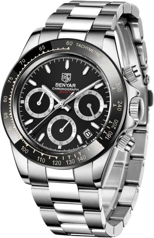 pant BENYAR Fashion Quartz Movement Wrist Watch Analog Chronograph Business Waterproof and Scratch Resistant Stainless Steel Strap Leisure Sports Watches for Men Men's Watch 