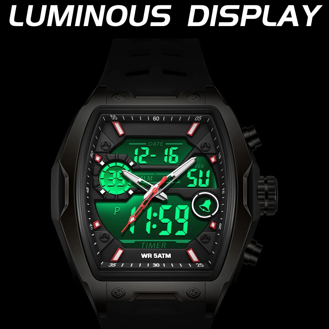 para Hombres recover findtime Men's Watch Sport Waterproof Watches Military Square Digital Analog Wrist Watch Unique Fashion Tactical Watches with LED Stopwatch Countdown Alarm Curved Screen Relojes 
