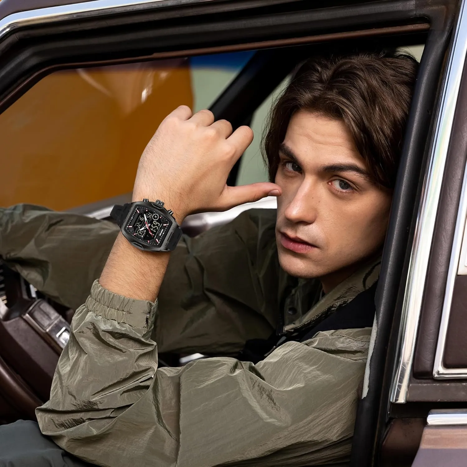 para Hombres recover findtime Men's Watch Sport Waterproof Watches Military Square Digital Analog Wrist Watch Unique Fashion Tactical Watches with LED Stopwatch Countdown Alarm Curved Screen Relojes 