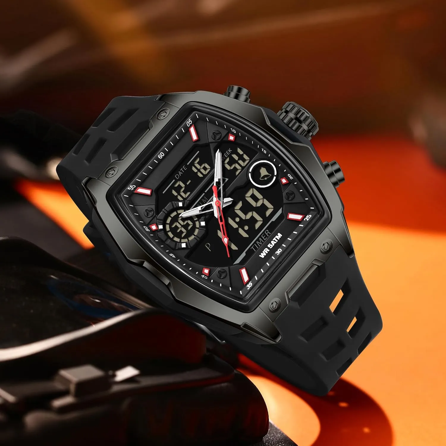 para Hombres recover findtime Men's Watch Sport Waterproof Watches Military Square Digital Analog Wrist Watch Unique Fashion Tactical Watches with LED Stopwatch Countdown Alarm Curved Screen Relojes 