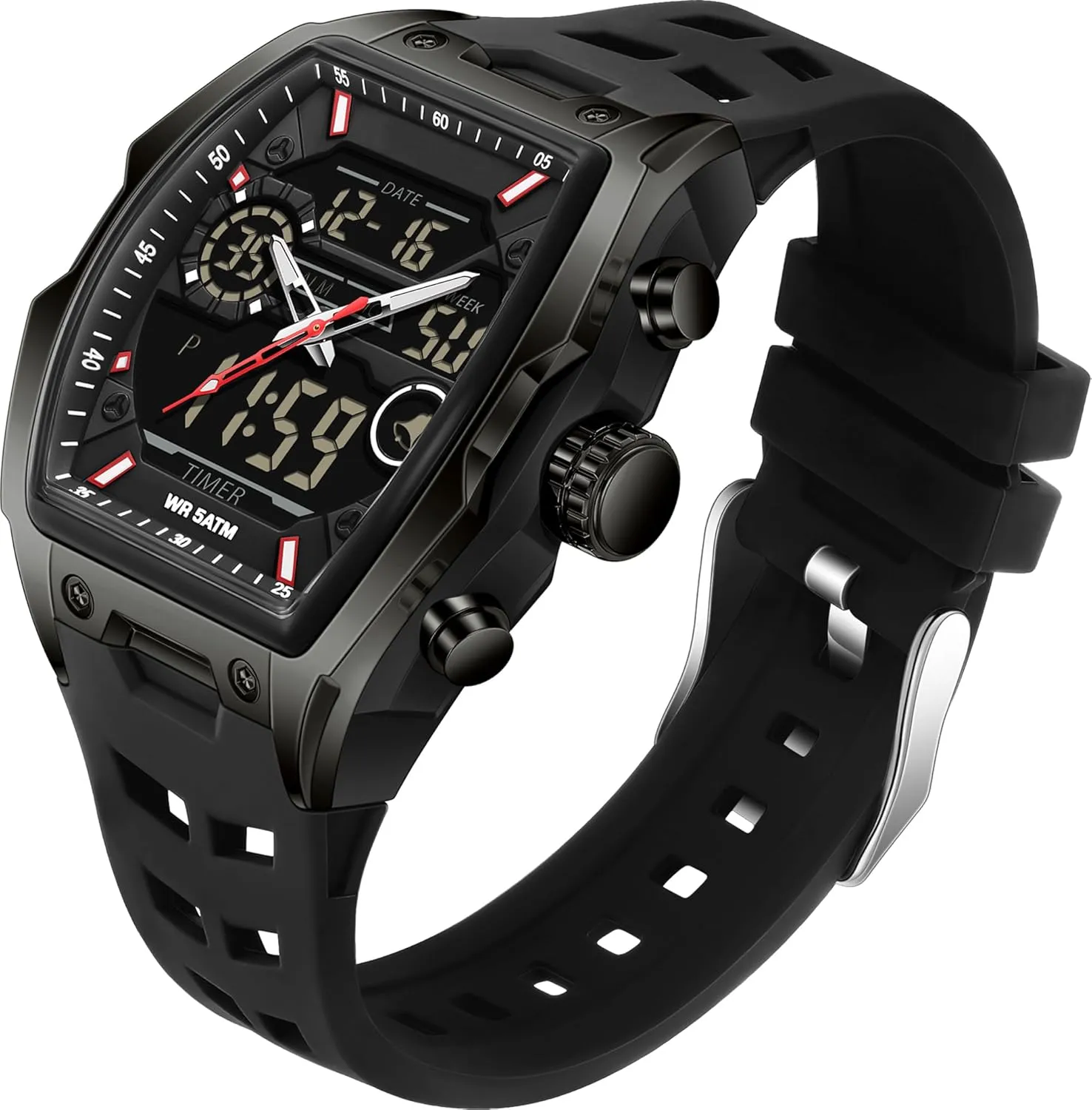 para Hombres recover findtime Men's Watch Sport Waterproof Watches Military Square Digital Analog Wrist Watch Unique Fashion Tactical Watches with LED Stopwatch Countdown Alarm Curved Screen Relojes 