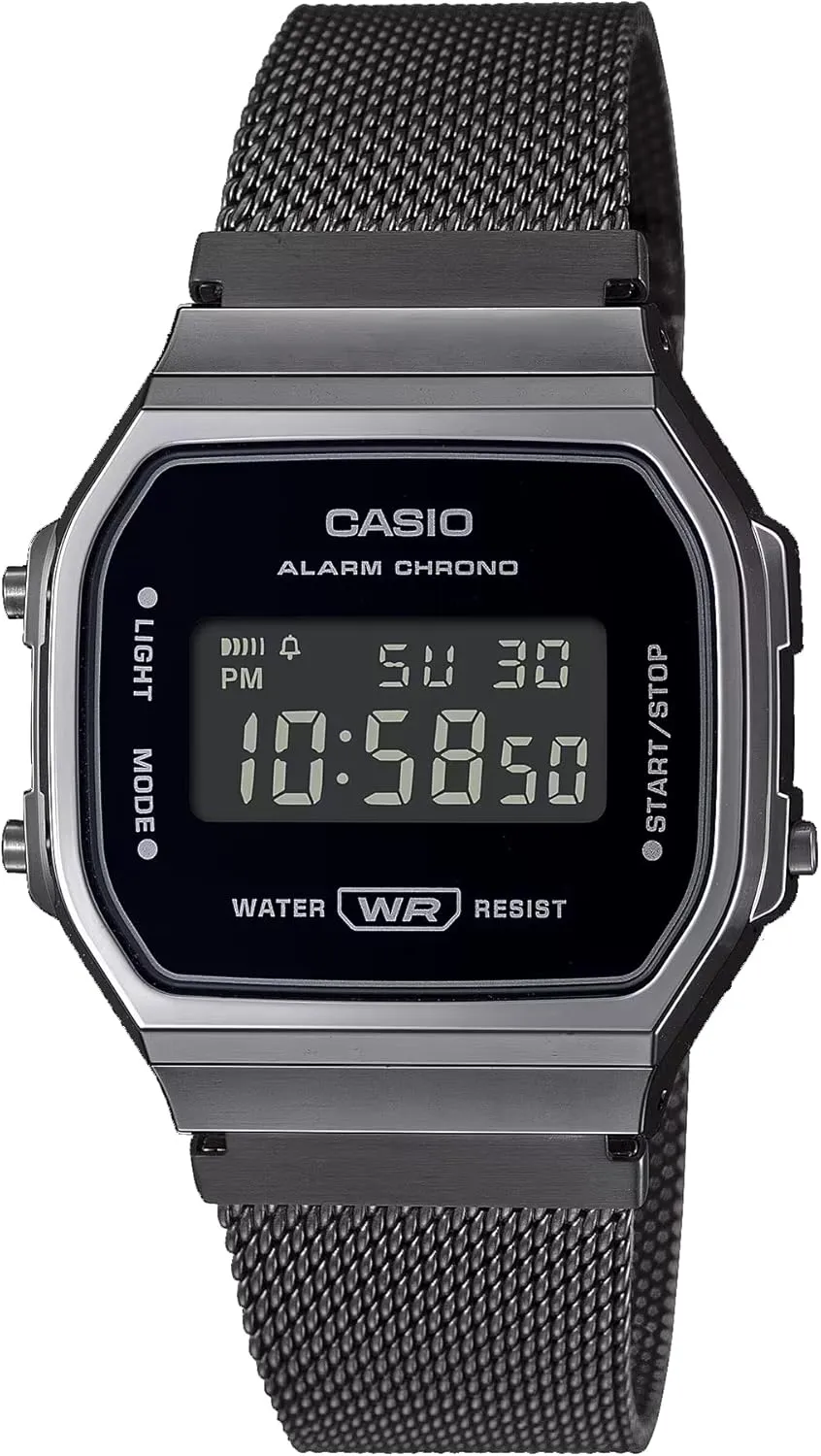 partial mar overturn topography ready Collection Gunmetal Mesh Band Alarm Chronograph Illuminator Digital Watch Casio A168WEMB-1BV Men's Vintage 