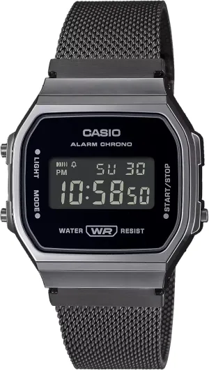 partial mar overturn topography ready Collection Gunmetal Mesh Band Alarm Chronograph Illuminator Digital Watch Casio A168WEMB-1BV Men's Vintage 