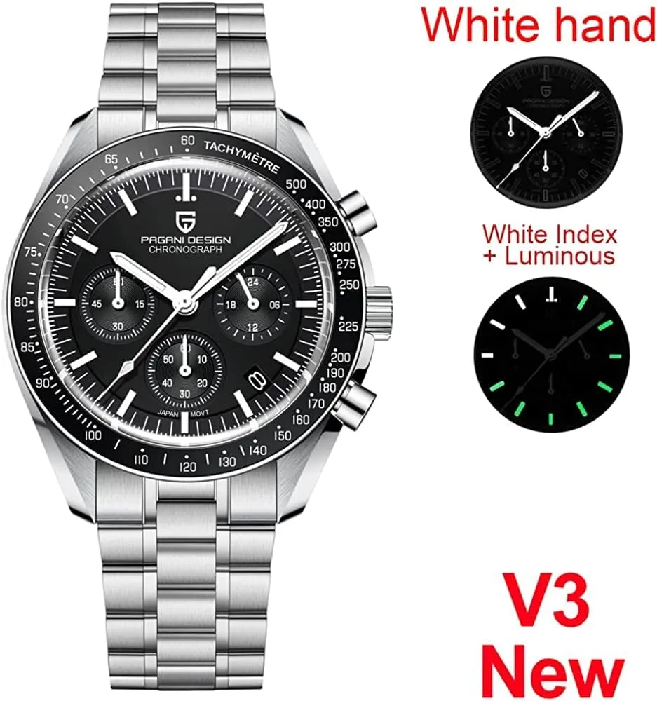 PD1701V3 Men's Watches Quartz Men Chronograph Stainless Steel Sports Watches for Mens Waterproof Watches Japan VK63 Movement?? LACZ mesmerize stitch DENTON Pagani Design 