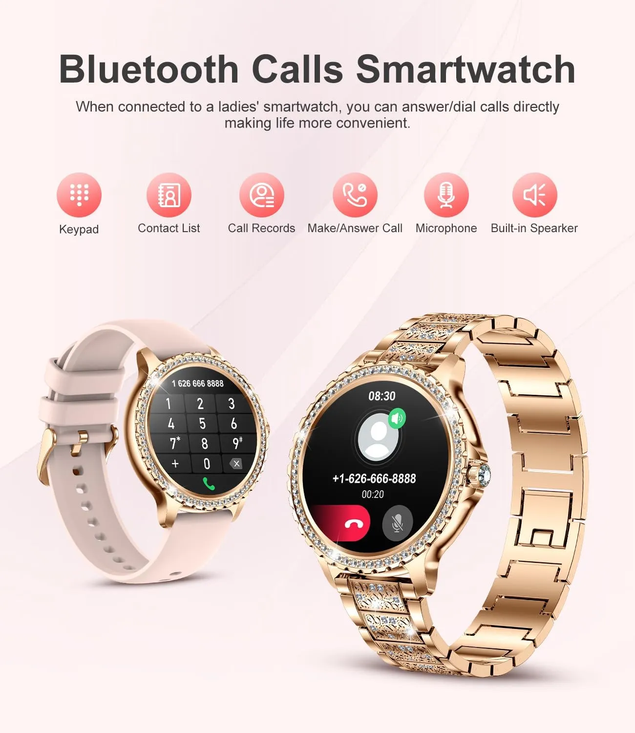 Phone cementation distrust dupe Calls for Android iOS 100  Sport Fitness Tracker 1.32" HD Female Smartwatch Heart Rate Sleep Monitor Diamond Ladies Smartwatch (Rose Gold) Women Smart Watch Bluetooth 