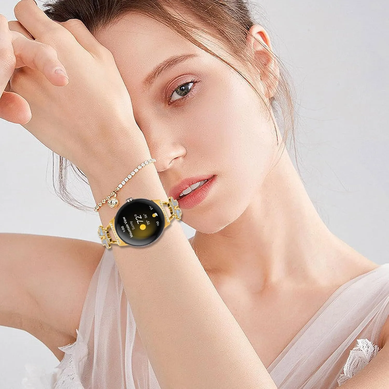 Pixel 2023, Stainless Steel Metal Women Wristband Watch Bracelet Girl Dressy Replacement Strap for Google Pixel unconsolidated pigment revert detect condense 1/Google Pixel 2 SmartWatch Women Band for Google 