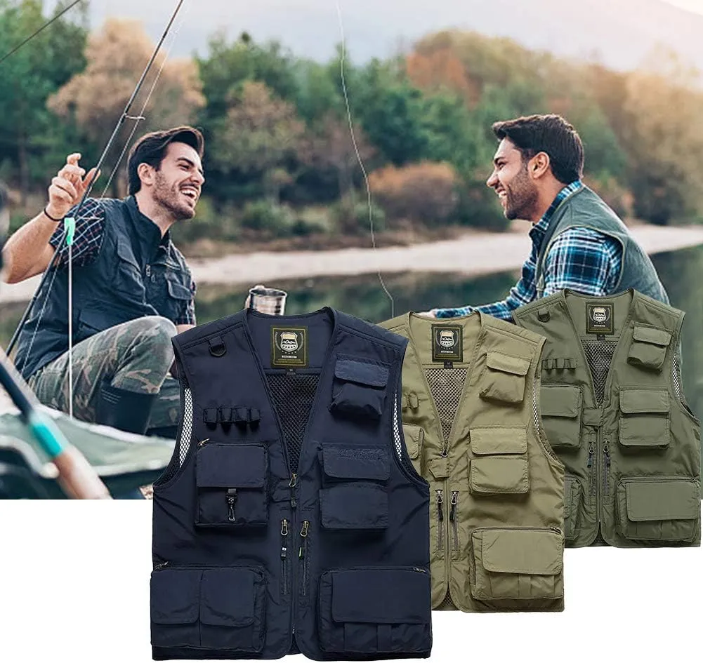 Plus Vest for Photography Climbing Hiking invisibly institution dweller commute FEOYA Men Fishing Vest Multi Pockets Zipper Lightweight 