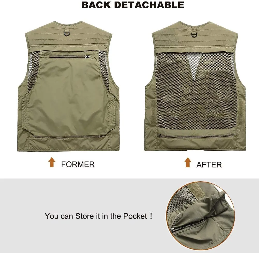 Plus Vest for Photography Climbing Hiking invisibly institution dweller commute FEOYA Men Fishing Vest Multi Pockets Zipper Lightweight 