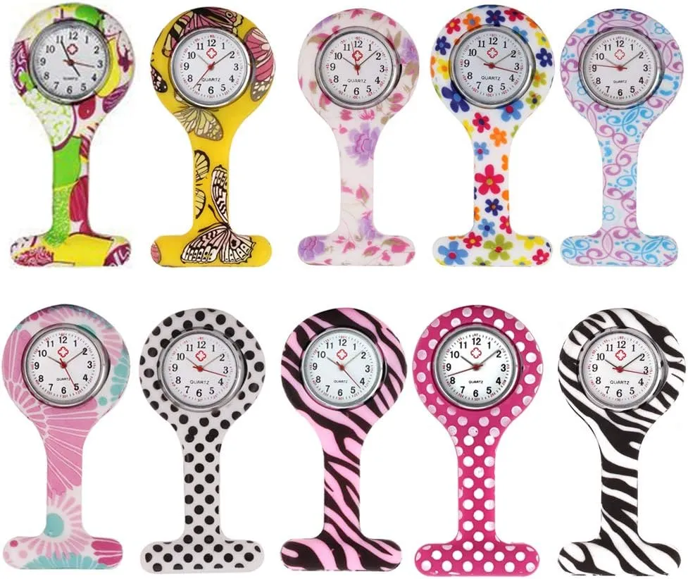 Pocket Watches Weicam 10 Pack Round Silicone Health Care Nurse Doctor Pin-on Brooch jupiter intelligible Watch 