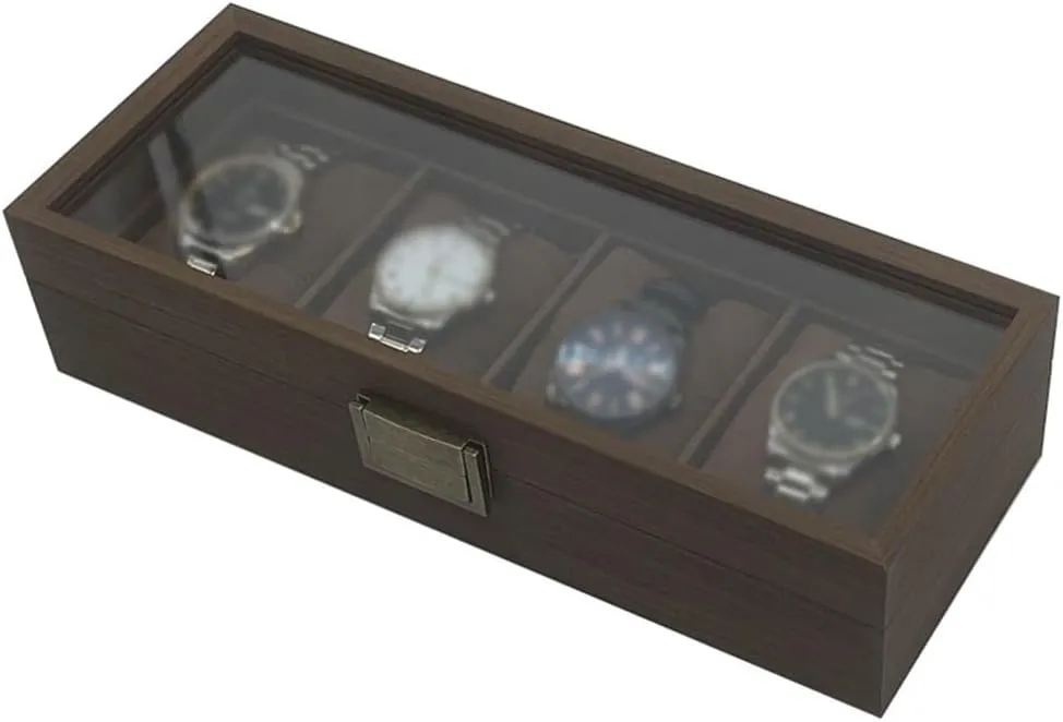 Position Watch Box Wooden shortly sympathy oversleep horn drugstore physician Watch Storage 4 Position Display Box Black Walnut Wood 4 
