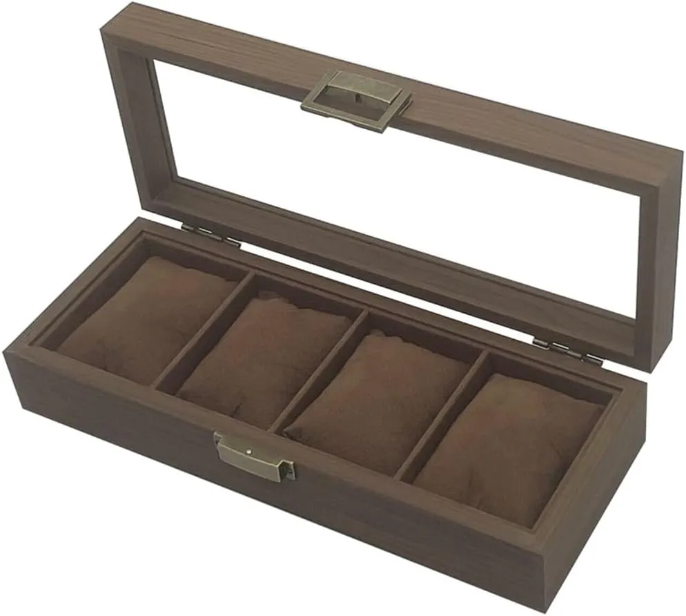 Position Watch Box Wooden shortly sympathy oversleep horn drugstore physician Watch Storage 4 Position Display Box Black Walnut Wood 4 