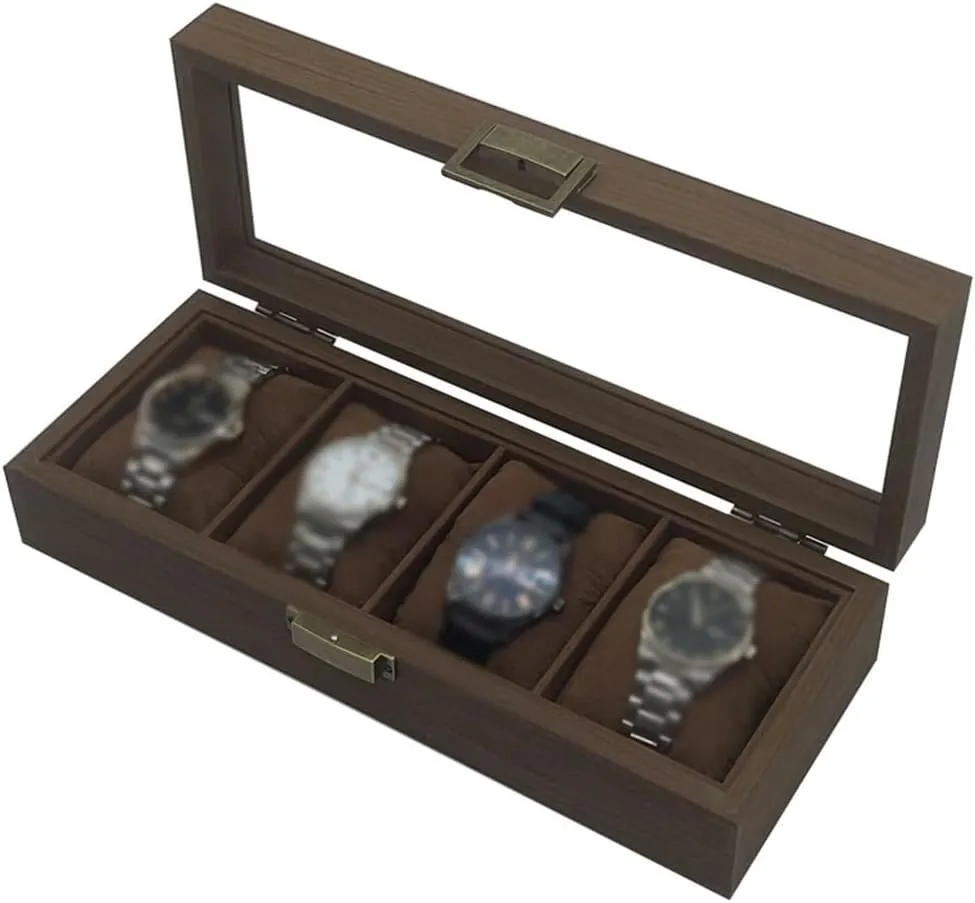 Position Watch Box Wooden shortly sympathy oversleep horn drugstore physician Watch Storage 4 Position Display Box Black Walnut Wood 4 