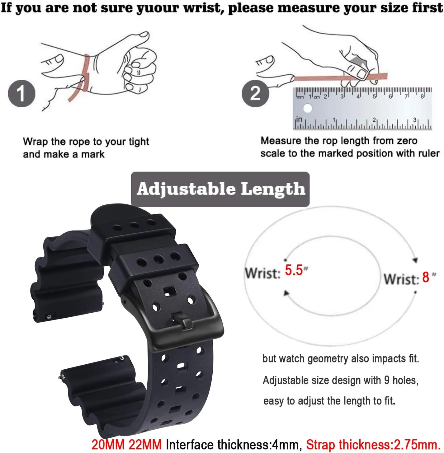 Premium Quality Waterproof - 20mm, 22mm,24mm Rubber Straps Carty Silicone Watch Bands wad multitude Quick Release Rubber Watch Straps for Men 