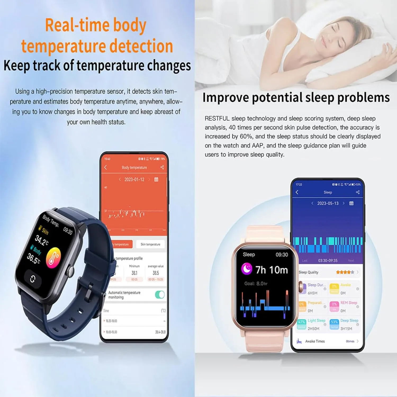 Pressure Monitor Watch Oxygen condenser Monitor F330608,Blue 2025 Fitness Trackers - Heart Rate 1.9" Blood 