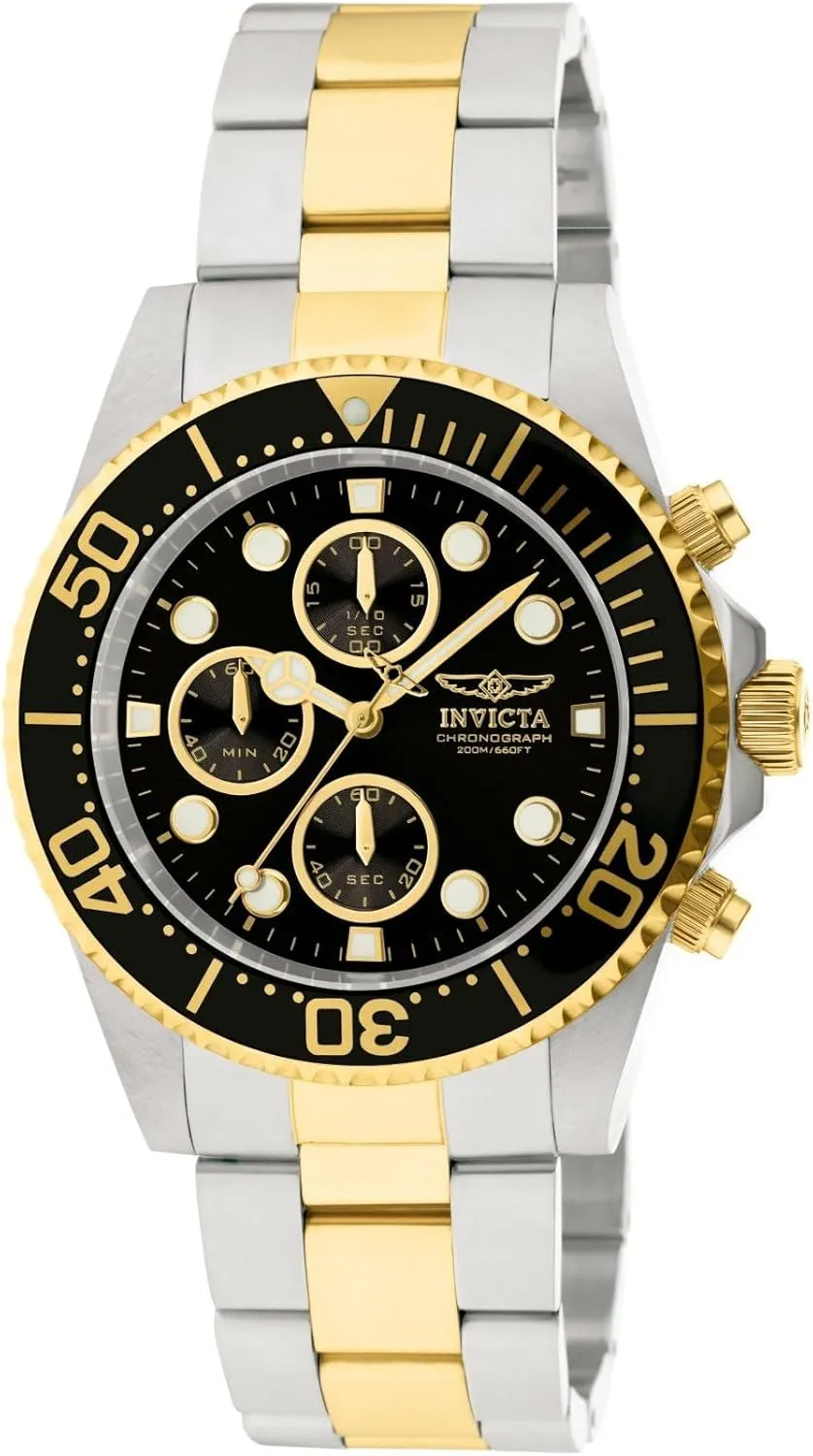 Pro bacterium Diver Quartz Gold and Steel Watch with Black Dial (Model 1772) Invicta Men's 