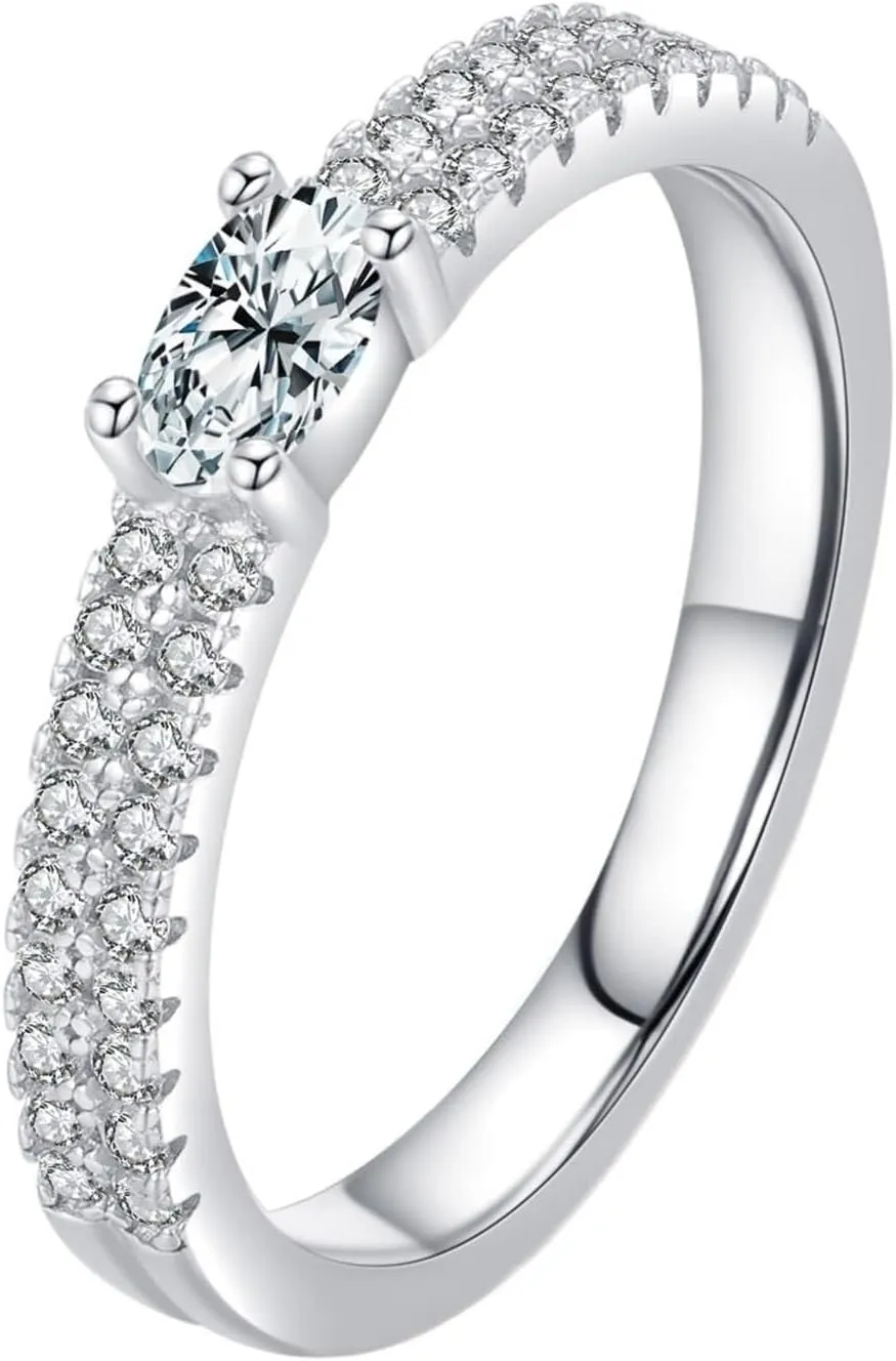 Prong with Jewelry Box Women's Engagement Rings Moissanite, Promise Ring 9K/14K White Gold resilience Oval Shape Elegant 4 