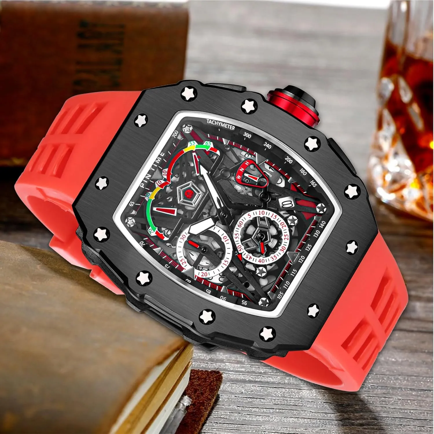 Punk Chronograph Sports Wristwatch Luxury Designer Mens Watch saw PINTIME Fashion Mens Watch Hallow 