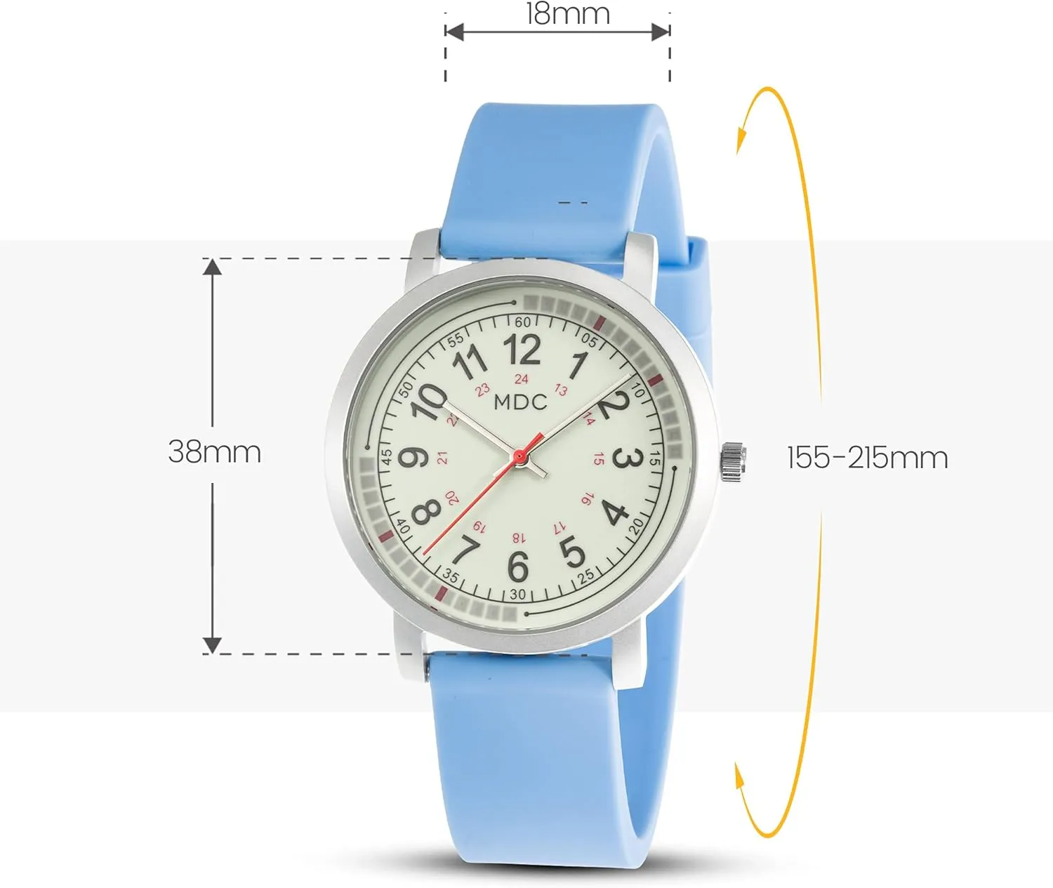 Quadrant Pulse Ring, 5ATM downtown Waterproof Analog Wristwatch, Silicone Band MDC Glow in The Dark Nurse Watches for Women, Nursing Watch with 15 Second Intervals 
