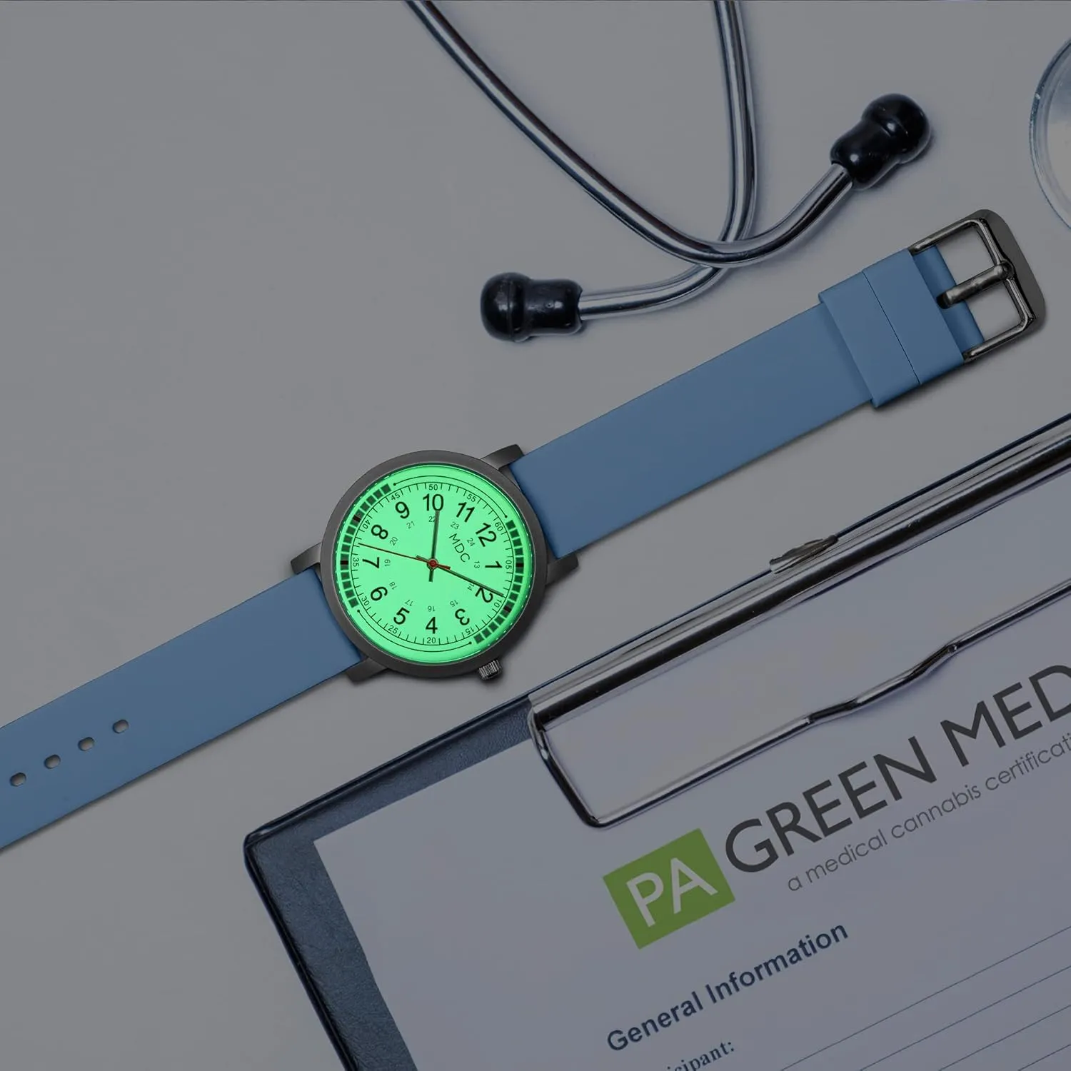 Quadrant Pulse Ring, 5ATM downtown Waterproof Analog Wristwatch, Silicone Band MDC Glow in The Dark Nurse Watches for Women, Nursing Watch with 15 Second Intervals 