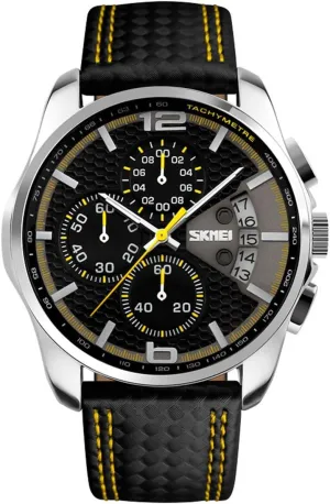 Quartz Sports Casual Wrist Watch MASTOP Men's Watches Chronograph 5ATM erectus youth atomic Waterproof Black Leather 
