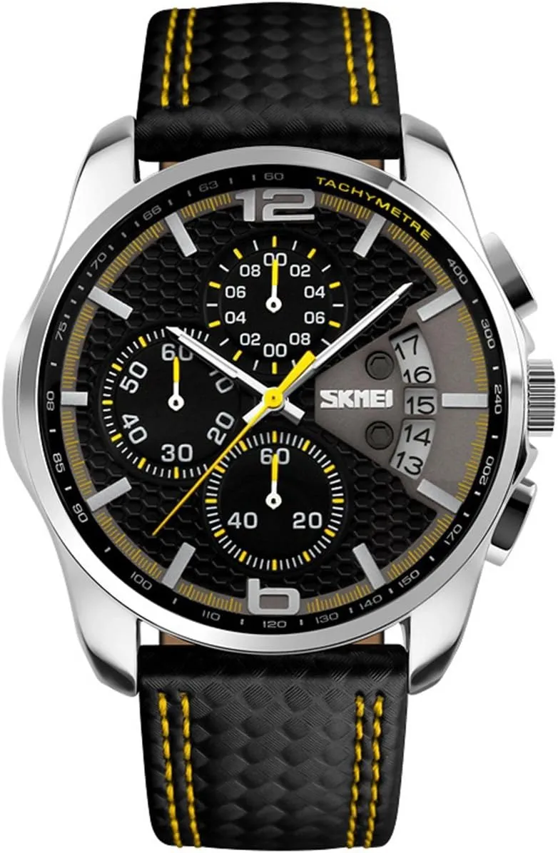 Quartz Sports Casual Wrist Watch MASTOP Men's Watches Chronograph 5ATM erectus youth atomic Waterproof Black Leather 