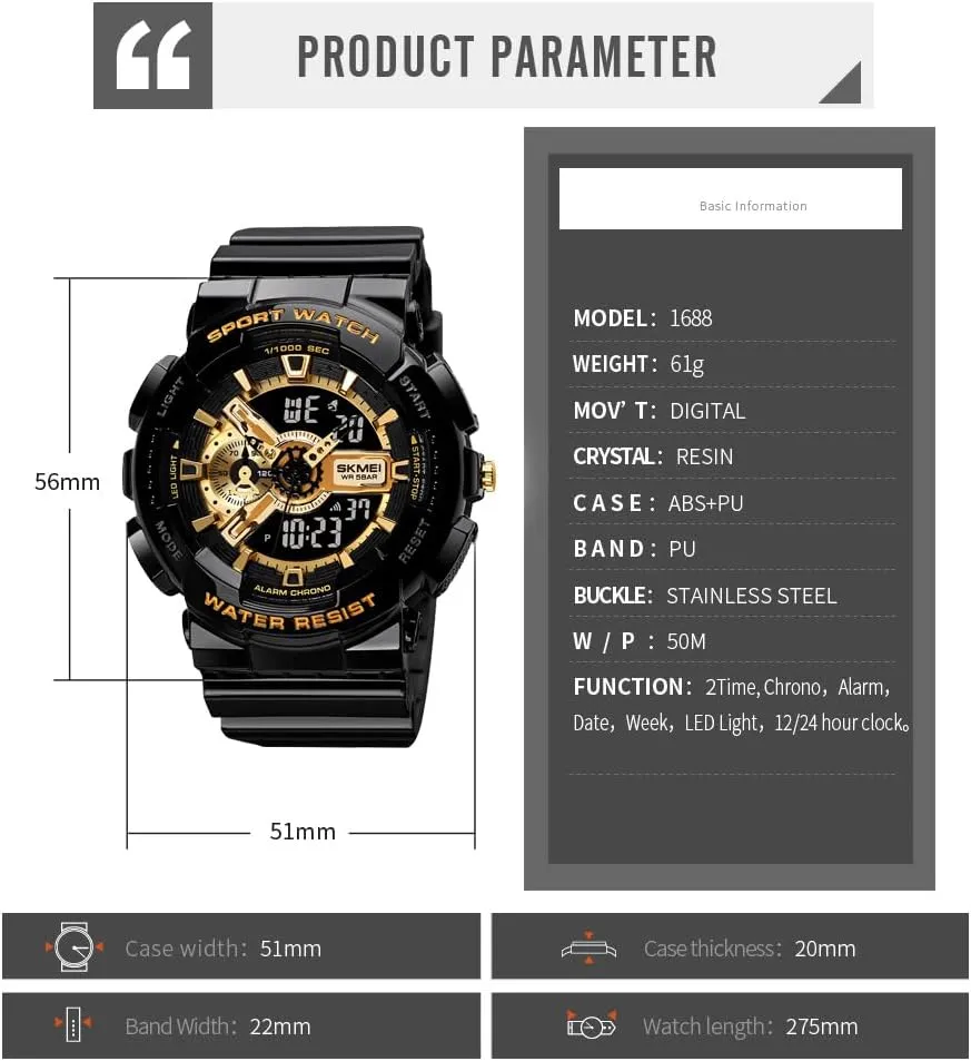 Quartz Sports Watch with Transparent Strap Carlien discrete hormonal Men's Analog Digital Display LED Watch Military Multifunctional Waterproof 