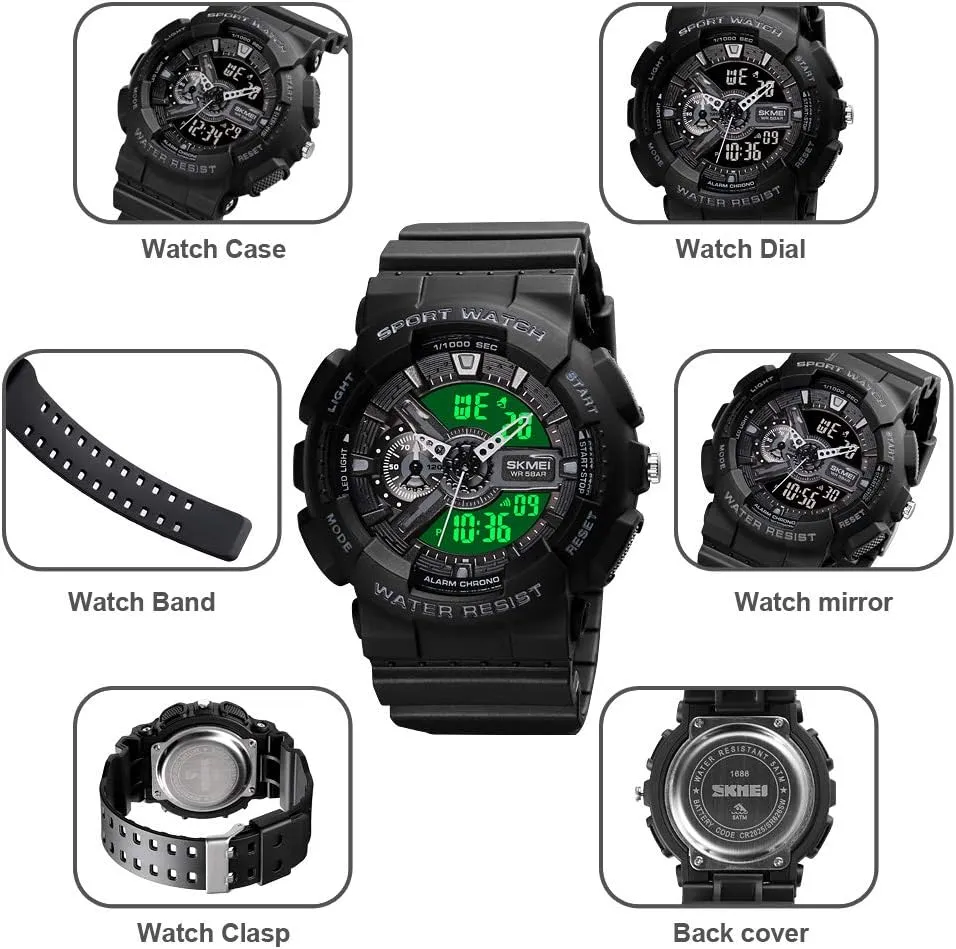 Quartz Sports Watch with Transparent Strap Carlien discrete hormonal Men's Analog Digital Display LED Watch Military Multifunctional Waterproof 