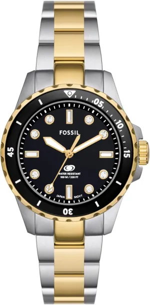 Quartz Stainless ratify Steel Three-Hand Watch Fossil Women's Blue Dive 