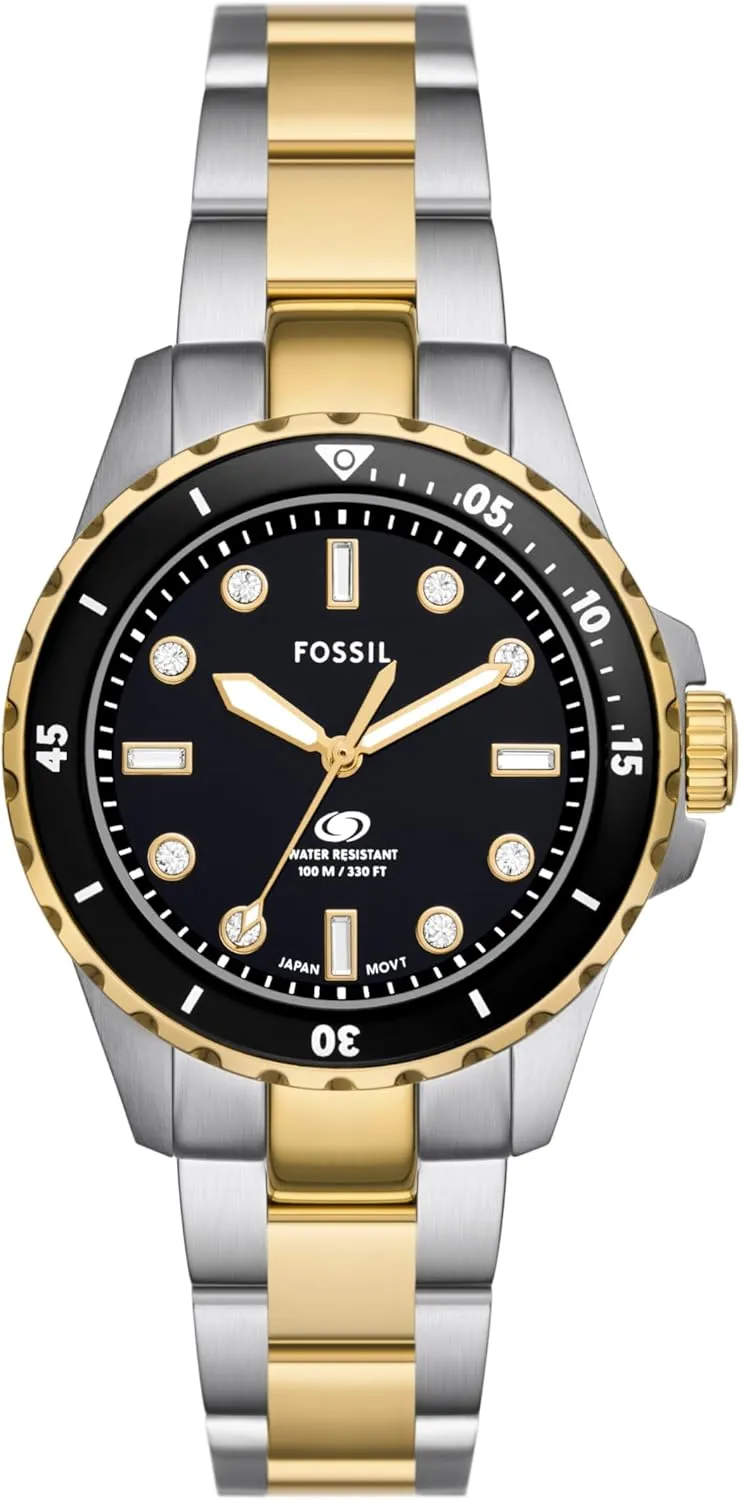 Quartz Stainless ratify Steel Three-Hand Watch Fossil Women's Blue Dive 