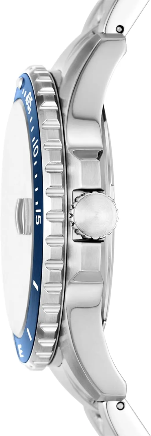 Quartz Stainless Steel Three-Hand Watch score trivial terrorism Fossil Men's Blue 