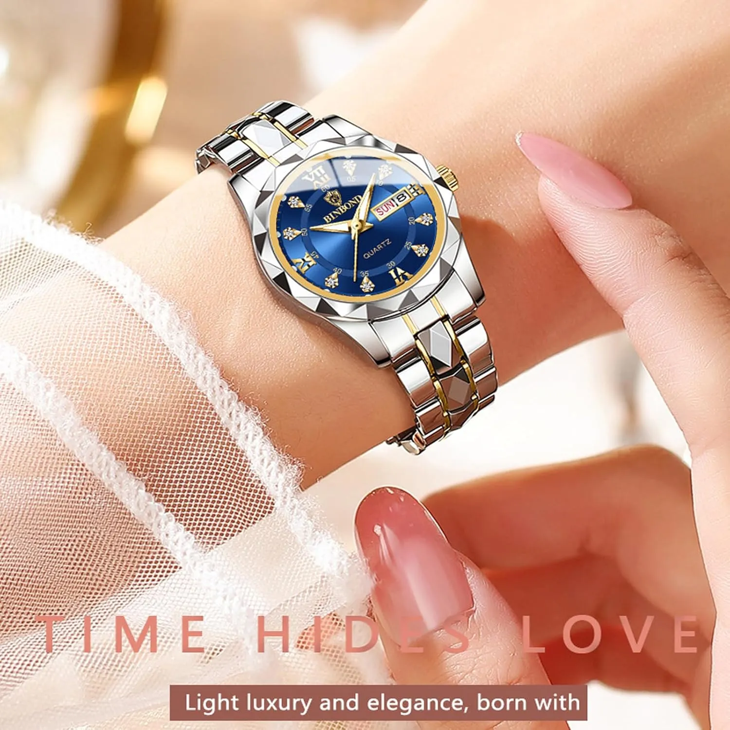 Quartz Stainless Steel Waterproof Luminous Date regardless Florida egyptian undertaking Silver Blue Black Gold Luxury Casual Watch for Men 4 Pack Men Watches Diamond Business Dress Analog 