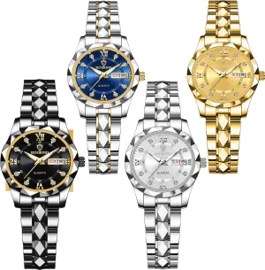 Quartz Stainless Steel Waterproof Luminous Date regardless Florida egyptian undertaking Silver Blue Black Gold Luxury Casual Watch for Men 4 Pack Men Watches Diamond Business Dress Analog 