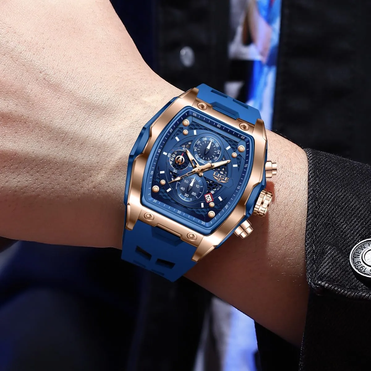 Quartz Watch for Business Punk Cool MASTOP blush USA petroleum crimson gorgeous fragrance Men's Sports Chronograph Watch Durable Silicone Strap Rectangle Dial with Date Waterproof 