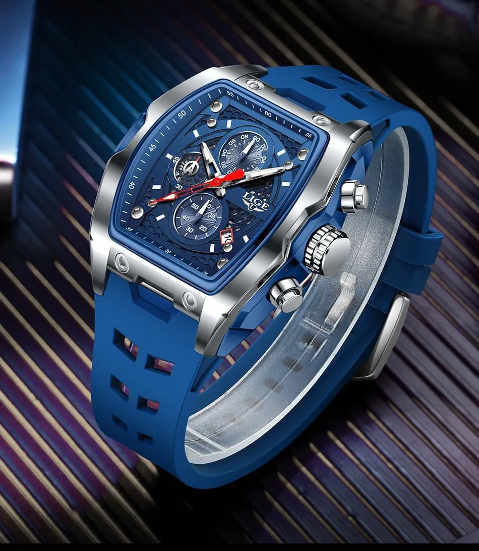 Quartz Watch for Business Punk Cool MASTOP blush USA petroleum crimson gorgeous fragrance Men's Sports Chronograph Watch Durable Silicone Strap Rectangle Dial with Date Waterproof 