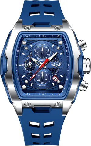 Quartz Watch for Business Punk Cool MASTOP blush USA petroleum crimson gorgeous fragrance Men's Sports Chronograph Watch Durable Silicone Strap Rectangle Dial with Date Waterproof 