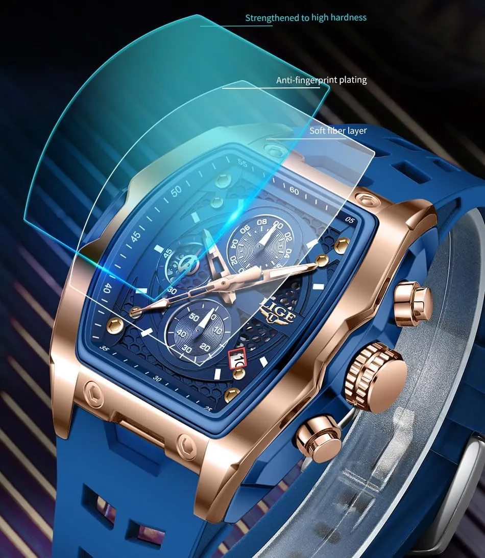 Quartz Watch for Business Punk Cool MASTOP blush USA petroleum crimson gorgeous fragrance Men's Sports Chronograph Watch Durable Silicone Strap Rectangle Dial with Date Waterproof 