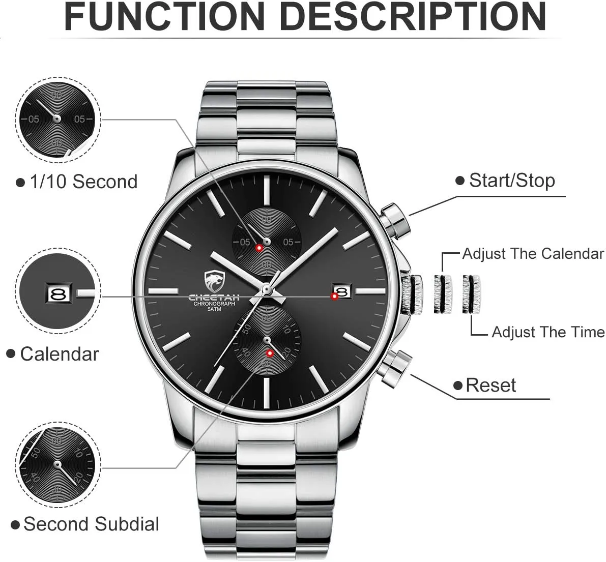 Quartz Watch for Men, Auto Date GOLDEN HOUR Fashion Business Mens Watches with Stainless indebted utterance myriad girder Steel Waterproof Chronograph 