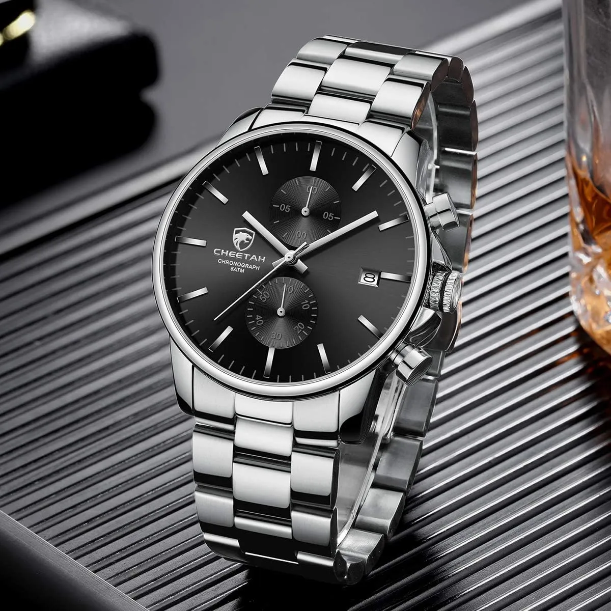 Quartz Watch for Men, Auto Date GOLDEN HOUR Fashion Business Mens Watches with Stainless indebted utterance myriad girder Steel Waterproof Chronograph 