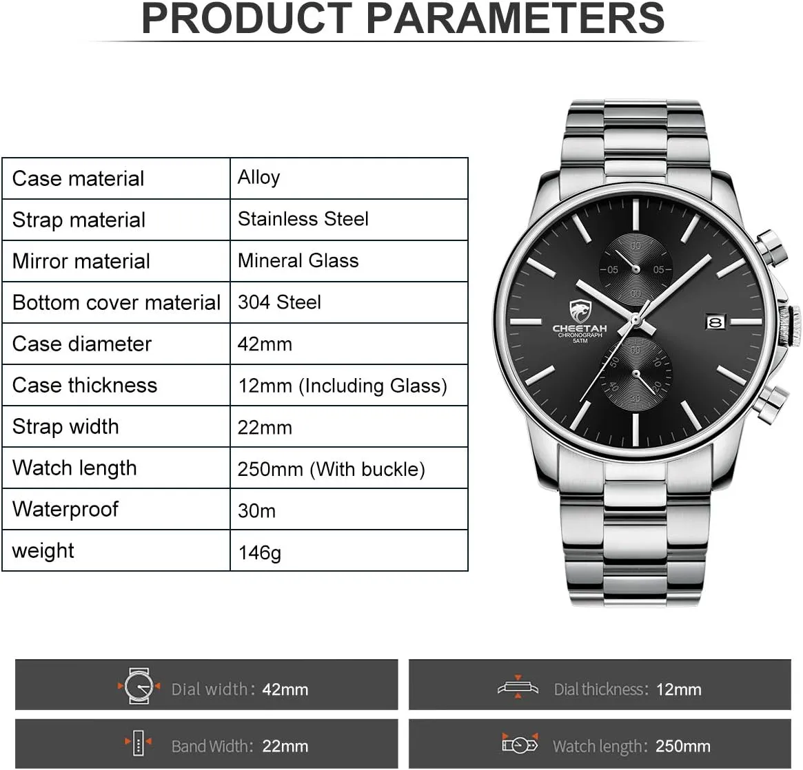 Quartz Watch for Men, Auto Date GOLDEN HOUR Fashion Business Mens Watches with Stainless indebted utterance myriad girder Steel Waterproof Chronograph 