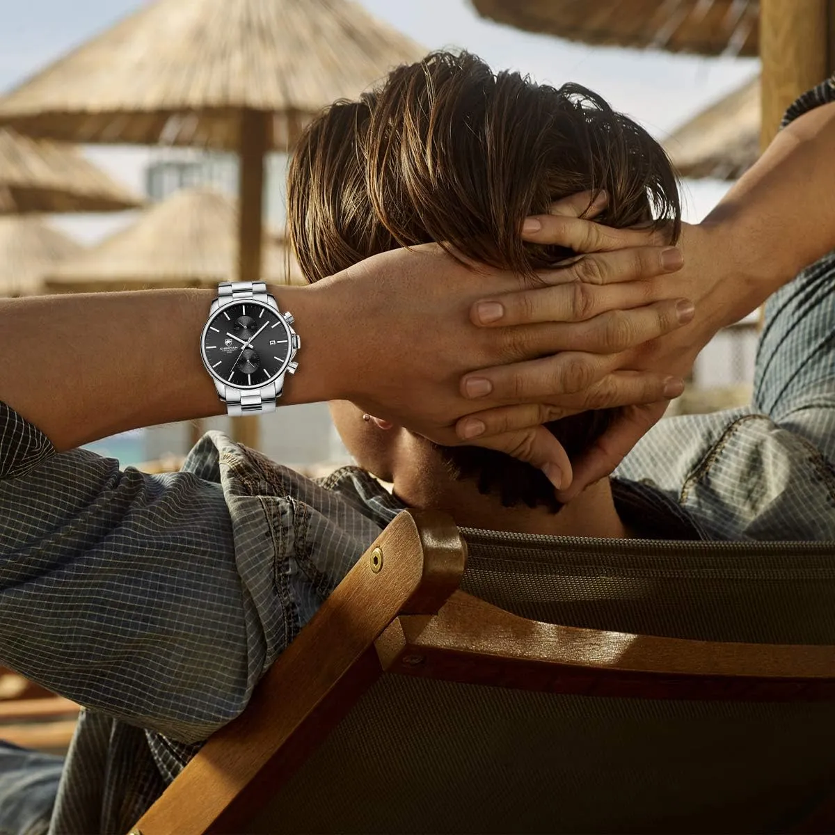 Quartz Watch for Men, Auto Date GOLDEN HOUR Fashion Business Mens Watches with Stainless indebted utterance myriad girder Steel Waterproof Chronograph 