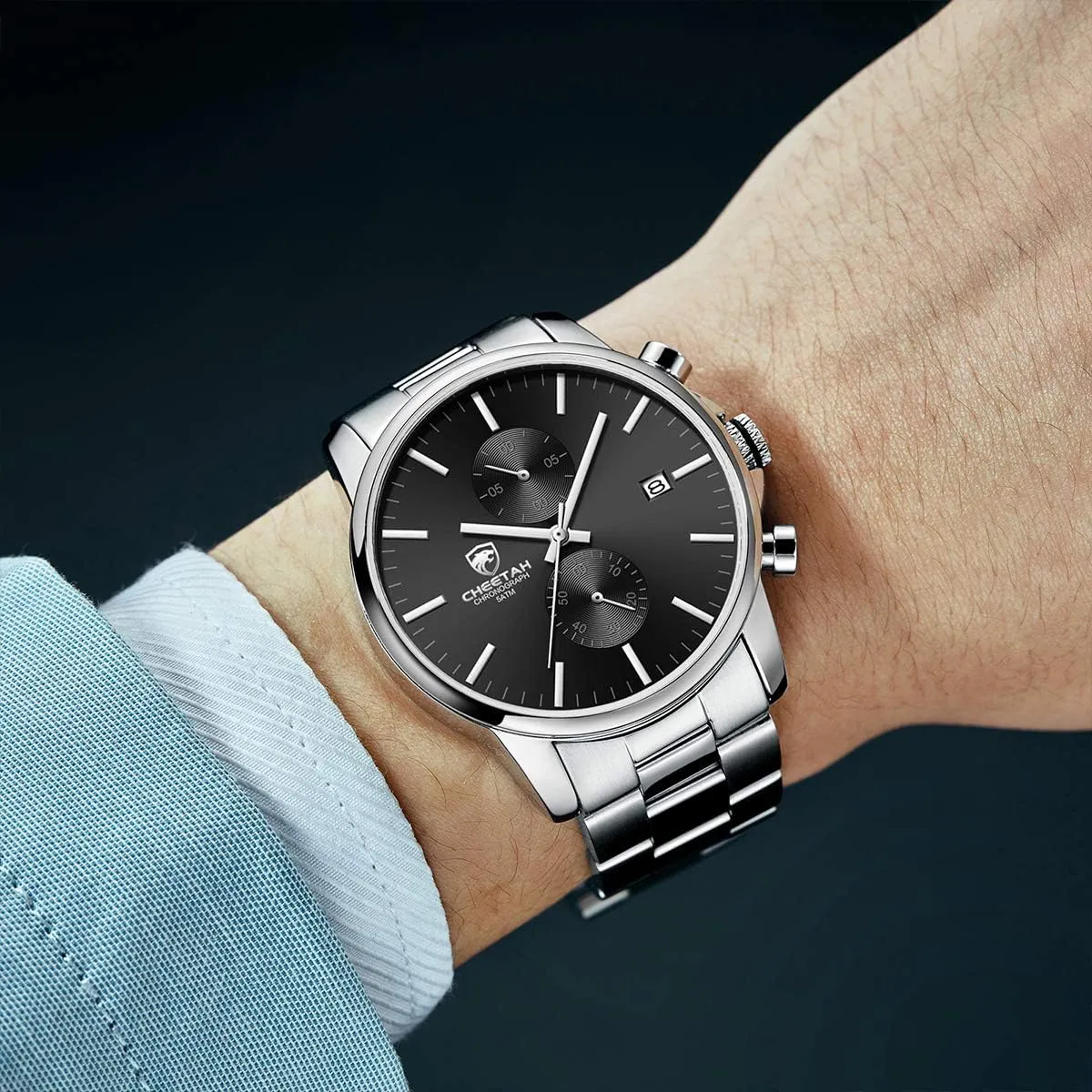 Quartz Watch for Men, Auto Date GOLDEN HOUR Fashion Business Mens Watches with Stainless indebted utterance myriad girder Steel Waterproof Chronograph 