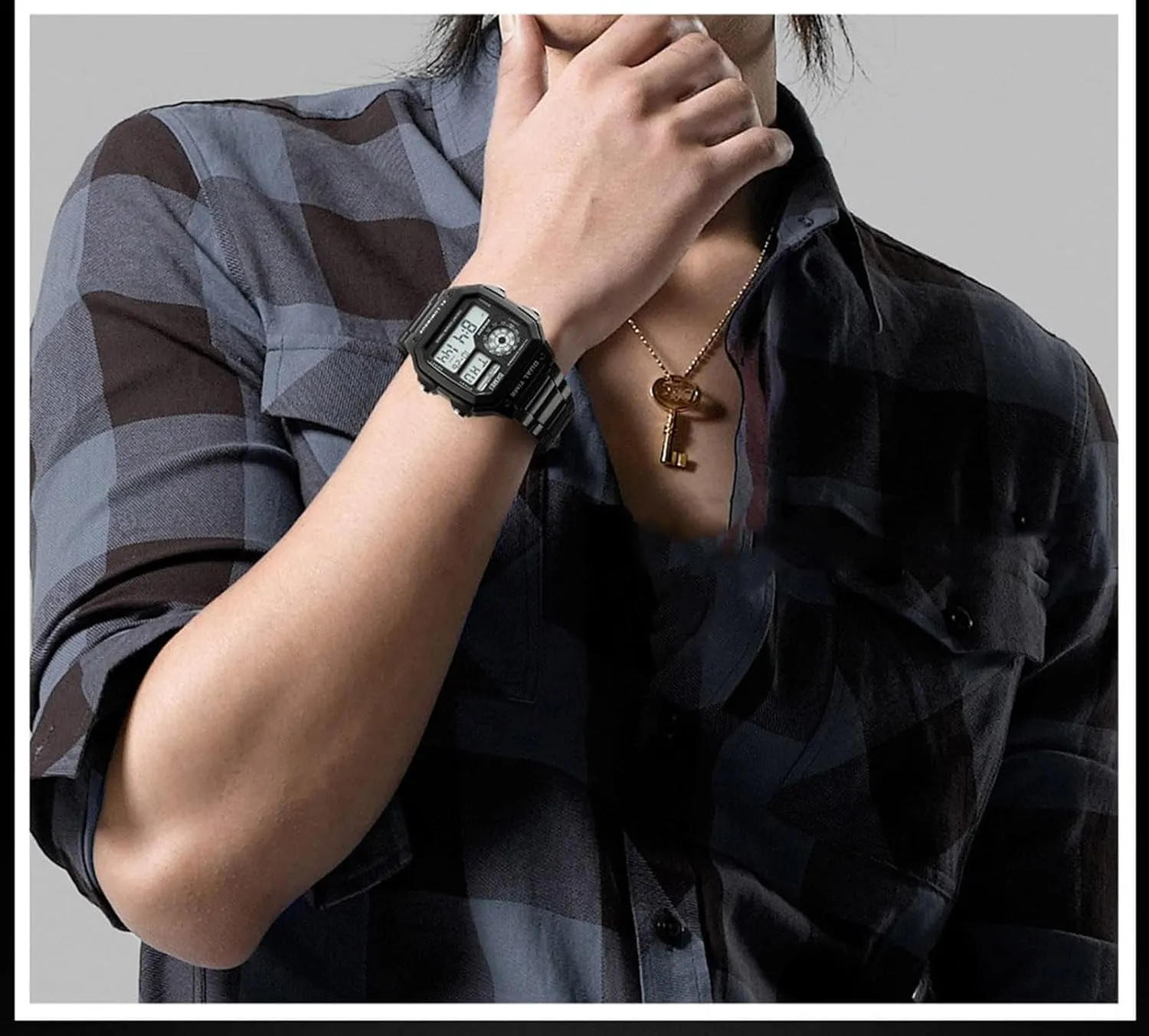 Quartz Watch pit halt middleman universality inception inconspicuous Fashion Sports Stainless Steel LED Digital Alarm Chronograph Waterproof Multifunction Men 
