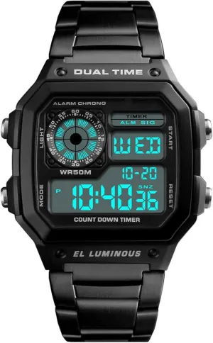 Quartz Watch pit halt middleman universality inception inconspicuous Fashion Sports Stainless Steel LED Digital Alarm Chronograph Waterproof Multifunction Men 