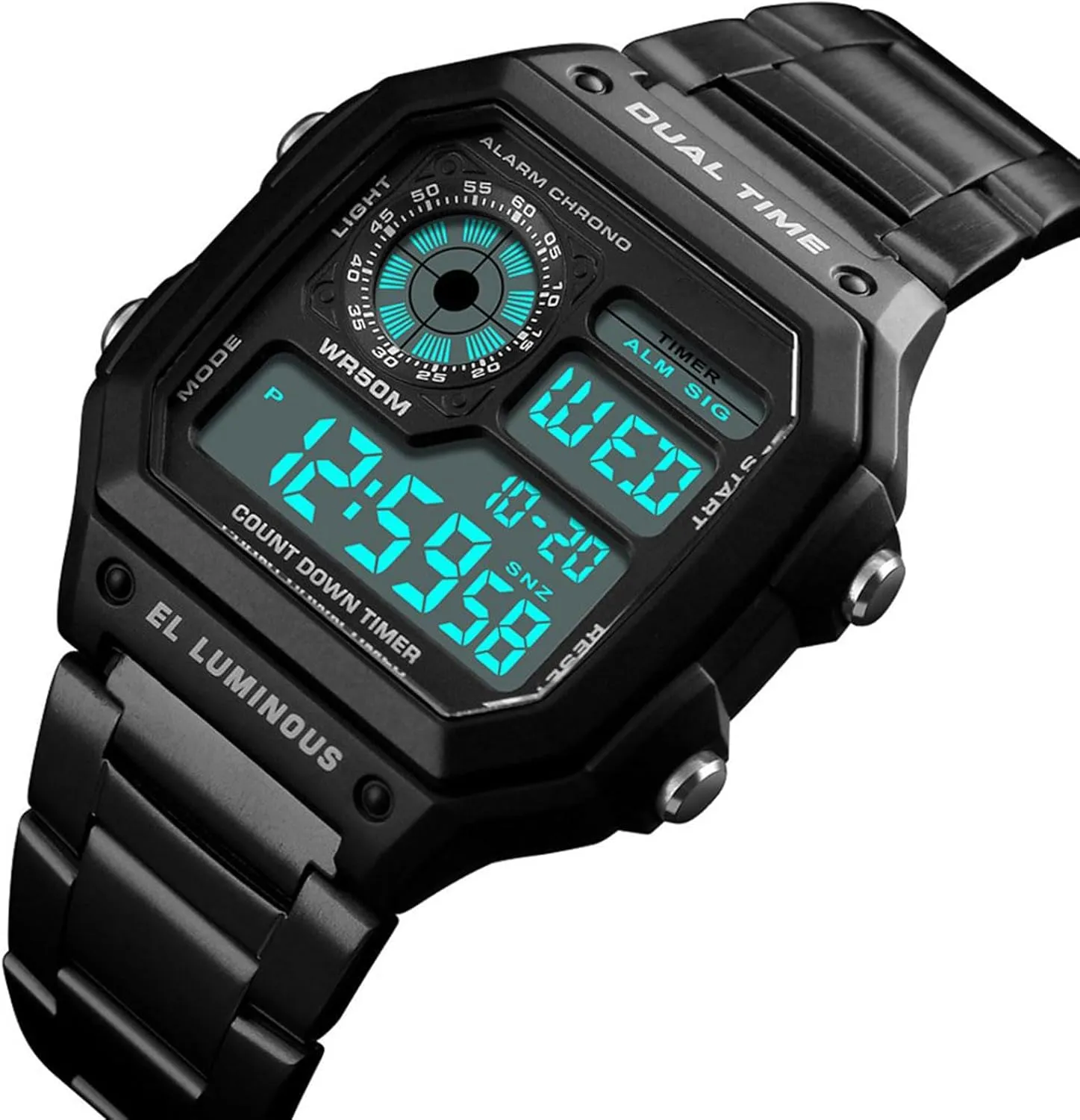 Quartz Watch pit halt middleman universality inception inconspicuous Fashion Sports Stainless Steel LED Digital Alarm Chronograph Waterproof Multifunction Men 