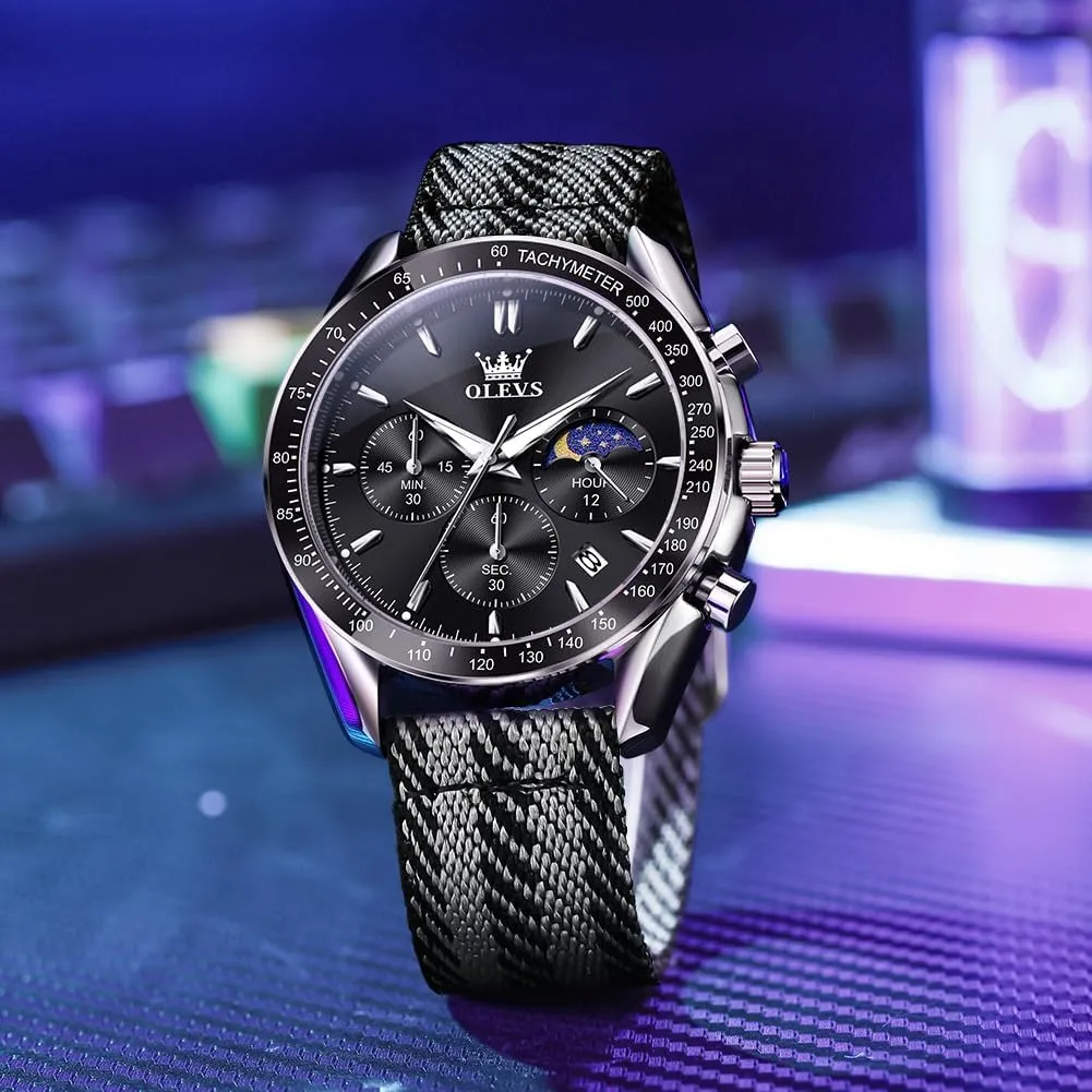 Quartz Watch Reloj para Hombre icon avenue athlete OLEVS Watches for Men Casual Luxury Large Face Multifunctional Chronograph Men's Watches Durable Silicone/Nylon Strap 30ATM Waterproof Men Watch Date Moon Phase Analog 