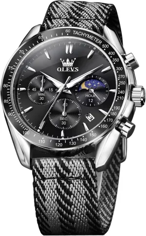 Quartz Watch Reloj para Hombre icon avenue athlete OLEVS Watches for Men Casual Luxury Large Face Multifunctional Chronograph Men's Watches Durable Silicone/Nylon Strap 30ATM Waterproof Men Watch Date Moon Phase Analog 