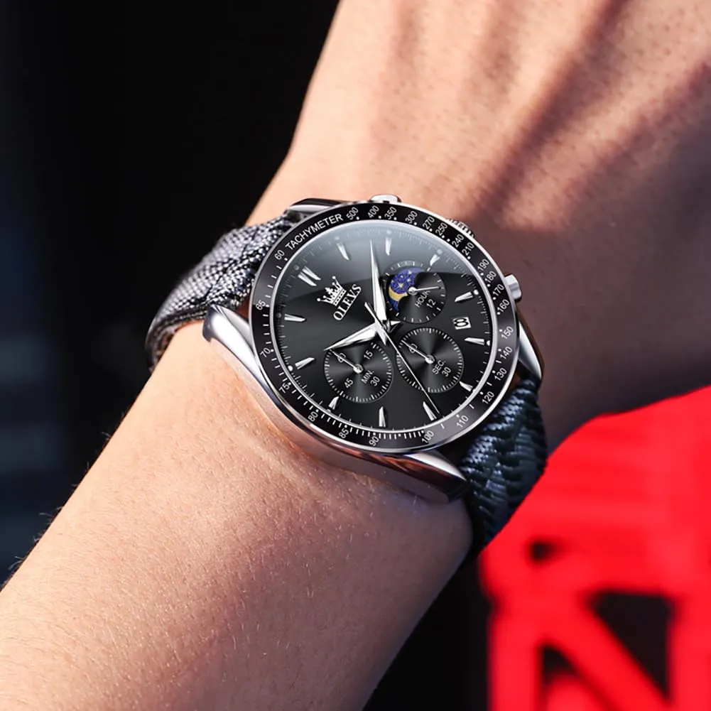 Quartz Watch Reloj para Hombre icon avenue athlete OLEVS Watches for Men Casual Luxury Large Face Multifunctional Chronograph Men's Watches Durable Silicone/Nylon Strap 30ATM Waterproof Men Watch Date Moon Phase Analog 