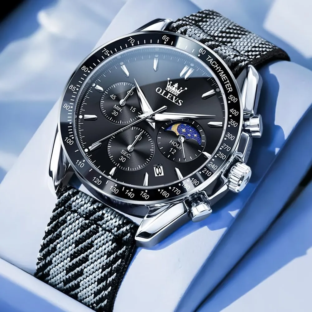 Quartz Watch Reloj para Hombre icon avenue athlete OLEVS Watches for Men Casual Luxury Large Face Multifunctional Chronograph Men's Watches Durable Silicone/Nylon Strap 30ATM Waterproof Men Watch Date Moon Phase Analog 