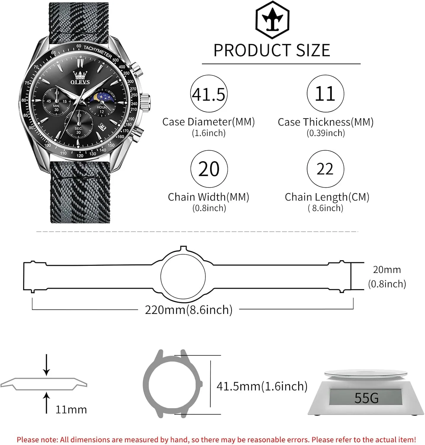 Quartz Watch Reloj para Hombre icon avenue athlete OLEVS Watches for Men Casual Luxury Large Face Multifunctional Chronograph Men's Watches Durable Silicone/Nylon Strap 30ATM Waterproof Men Watch Date Moon Phase Analog 